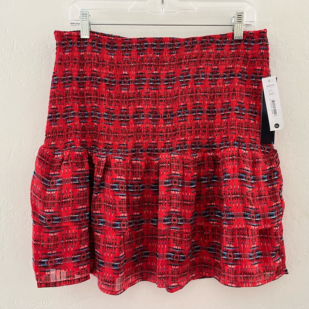 Aqua x Pendleton Bloomingdales Exclusive Skirt Women's XL Red Mini Smocked NEW - Picture 2 of 10